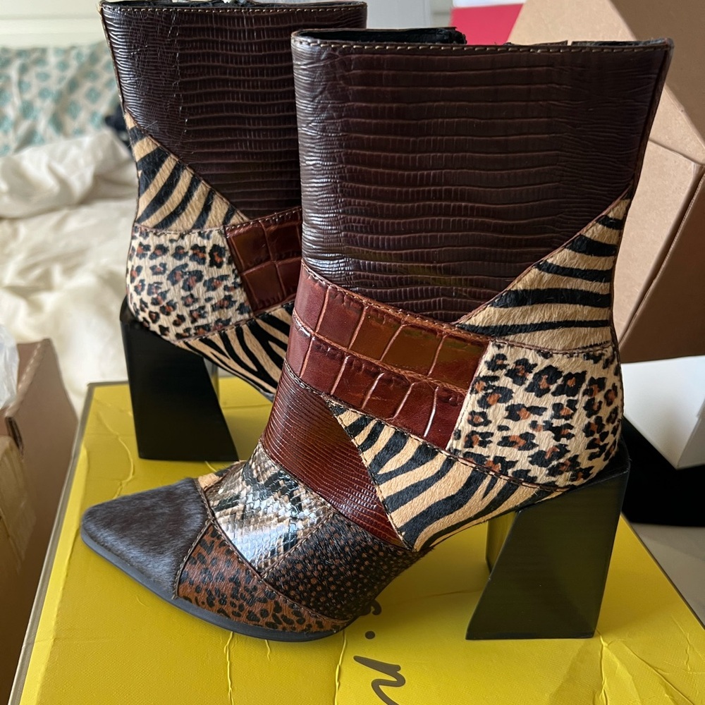 Patchwork Animal Print Ankle Boots